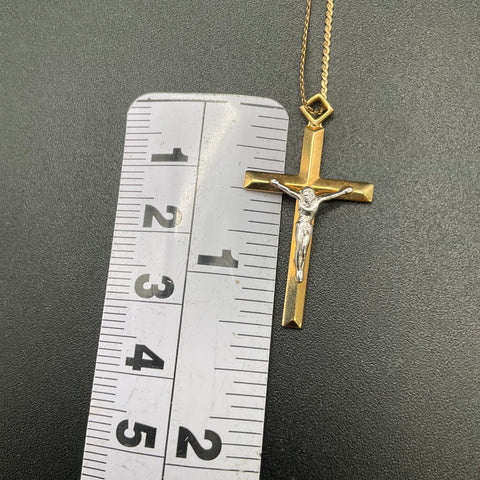 14K Gold Filled Crucifix Pendant Necklace Two Tone Religious 18" 2.53g
