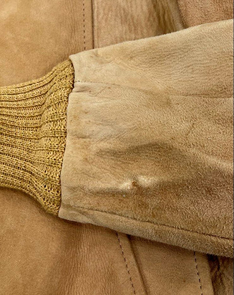 Vintage 70s Cresco Tan Suede Leather Bomber Flight Jacket Men's 40