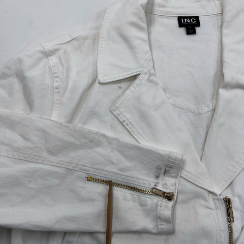 INC International Concepts Women's White Moto Jacket Full Zip Cotton NWT Sz L