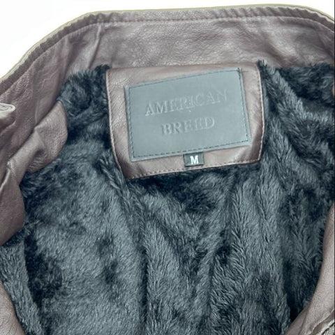 American Breed Brown Faux Leather Sherpa Lined Moto Jacket Men's M NWT