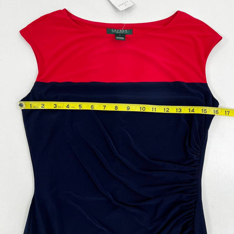 Lauren Ralph Lauren Women's Navy Red Colorblock Ruched Sheath Dress Sz 6 NWT