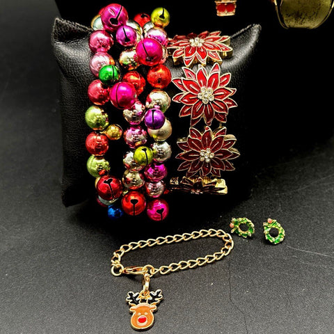 Christmas Holiday Costume Jewelry Lot 22pc Necklaces Bracelets Earrings Enamel