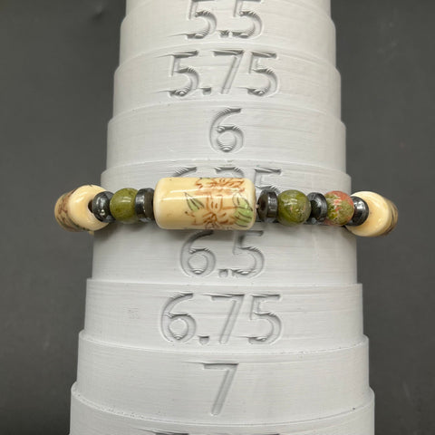 Vintage Chinese Export Style Hand Painted Porcelain & Unakite Necklace Set