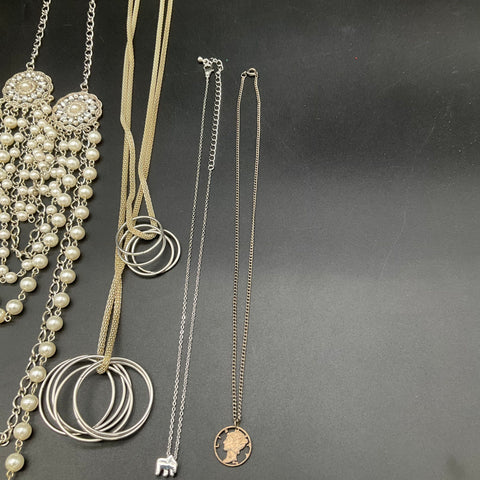 Fashion Costume Jewelry Lot of 8 Necklaces Faux Pearl Geometric Pendants