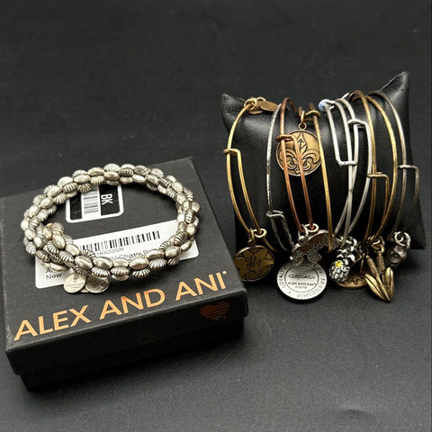 Alex and Ani Jewelry Lot of 10 Bangle Bracelets Claddagh Owl Pineapple Box