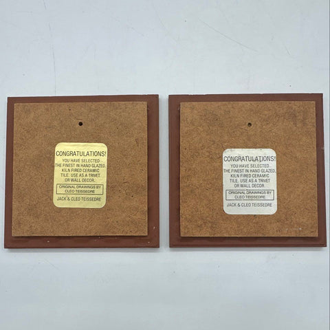 Cleo Teissedre Ceramic Storyteller Turtle Trivet Wall Tiles Lot 2 Vintage 6x6