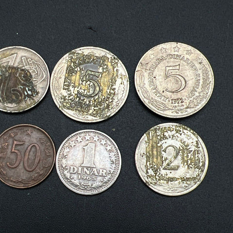 Vintage Coin Lot Yugoslavia & Czechoslovakia 8 Pieces 1960s-70s Glue Residue
