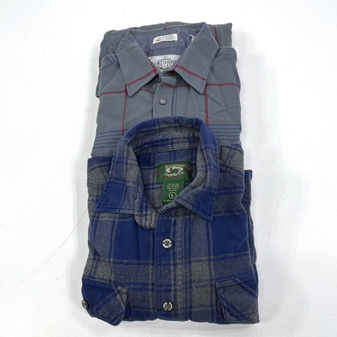 Lot of 2 Vintage 90s Blue Gray Plaid Flannel Button Up Shirts Men's Size L