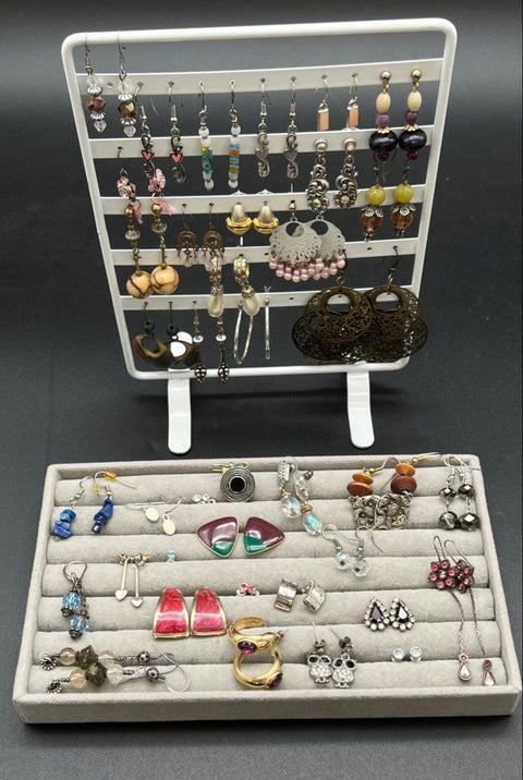 Vintage Modern Costume Jewelry Lot 45+ Pairs Earrings Dangle Stud Hoop Mixed