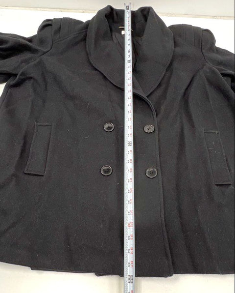 Vintage 80s The Legend Women's Black Wool Shawl Collar Double Breasted Coat 24