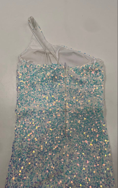 Windsor Women's Iridescent One Shoulder Sequin Slit Formal Gown NWT Sz S