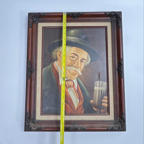 Ballard Oil on Canvas Portrait Man with Beer 17x20 Mid-Century Signed Painting