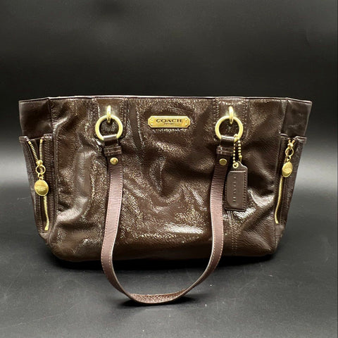 Coach Brown Patent Crinkle Leather Park Metro Tote Bag G1261-F20431