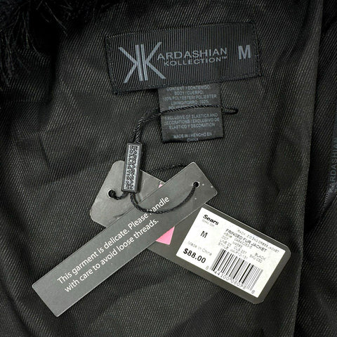 Kardashian Kollection Women's Black Fringed Fur Shaggy Jacket Sz M NWT