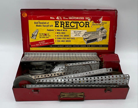 Gilbert Erector Set No. 4 1/2 Motorized Set 1948 Vintage Red Metal Box