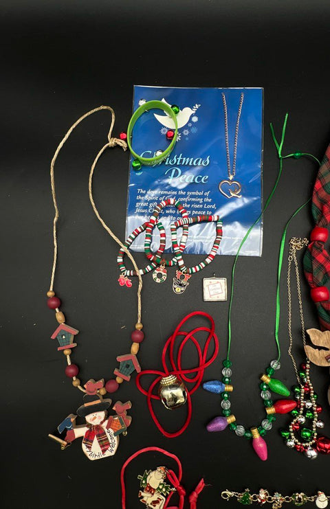 Holiday Christmas Costume Jewelry Lot 1 lb Reindeer Snowman Santa Beads Bells
