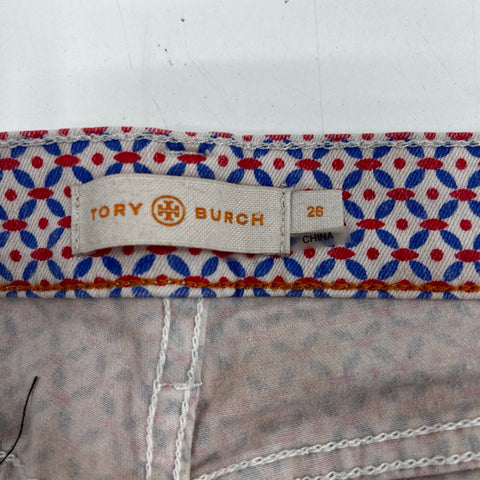 Tory Burch Women's Red Blue Geometric Straight Leg Pants Size 26