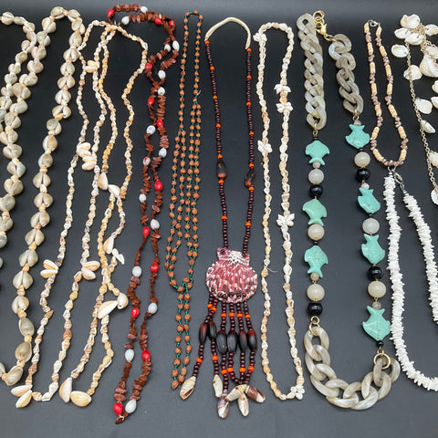 Vintage Boho Tropical Shell Puka Seed Necklace Jewelry Lot of 16 Beach Island