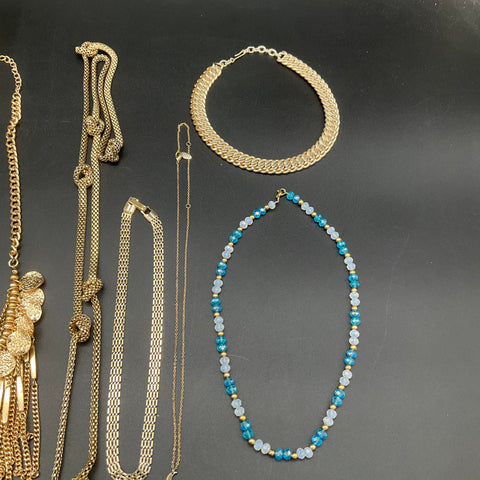 Fashion Statement Jewelry Lot of 9 Boho Gold Tone Bib Fringe Beaded Necklaces