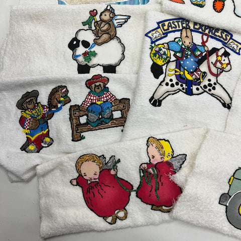 Vintage 80s Unbranded Puffy Graphic Baby Bibs Lot Unfinished Craft Holiday