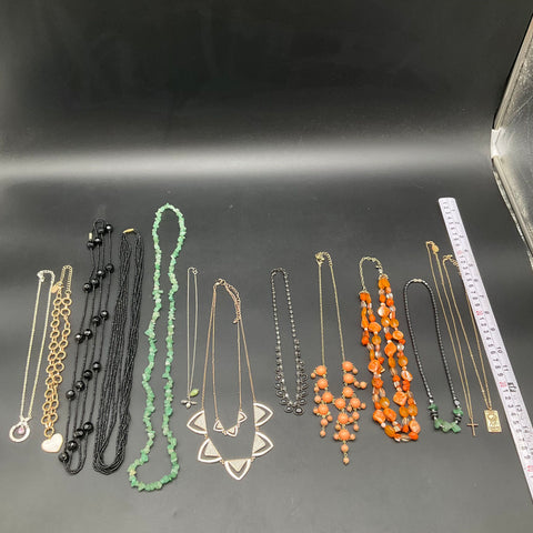 Mixed Costume Jewelry Lot 13 Necklaces Gold Silver Tone Beaded Statement 0.8 lb