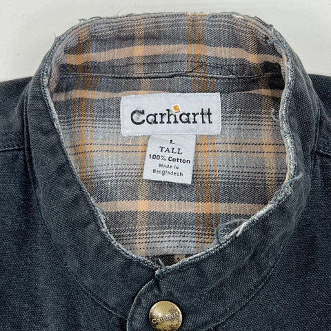 Carhartt Vintage Washed Black Flannel Lined Band Collar Shacket Mens L Tall