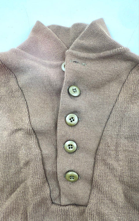 DSCP Men's US Military Brown Wool 5 Button Ribbed Mock Neck Sweater Sz M