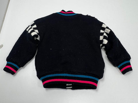 Vintage Hallie Robin Black Graphic Bomber Sweater Jacket Sherpa Lined Kids Size