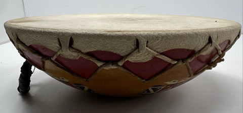 Vintage Hand Painted Rawhide Bowl Drum 17" Native American Style Southwestern