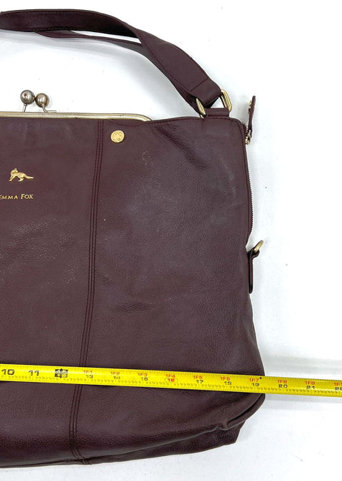 Emma Fox Burgundy Plum Pebbled Leather Frame Hobo Satchel Bag Gold Hardware