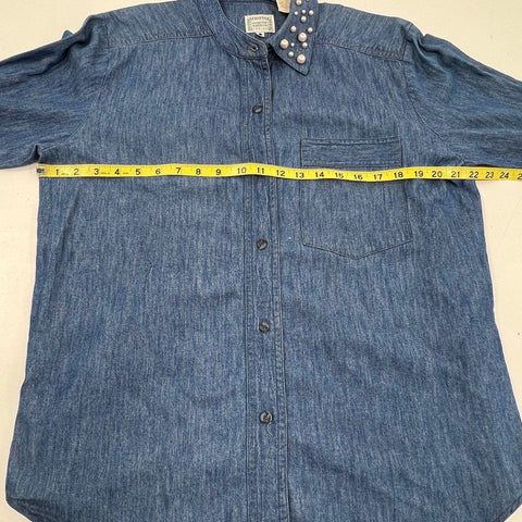 Vintage 90s Hairston Roberson Women's Blue Denim Pearl Collar Shirt Jacket M/L
