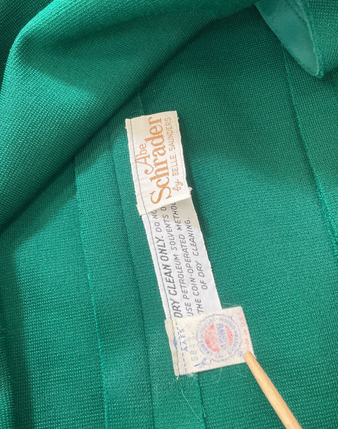 Abe Schrader by Belle Saunders Green Dress & Jacket Set Suede Trim Sz 18 Vintage