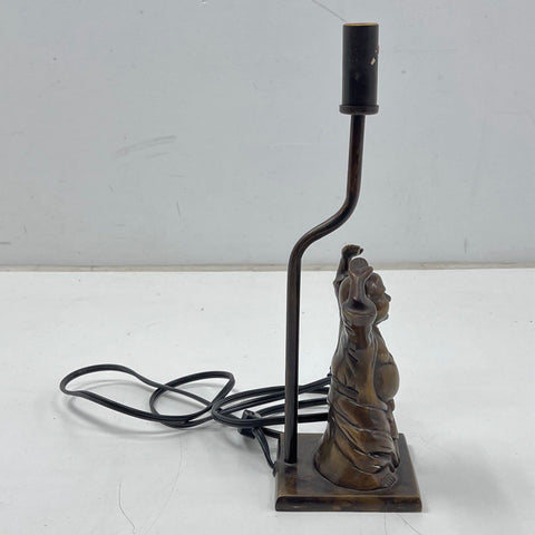 Vintage Laughing Buddha Table Lamp Bronze Tone Cast Metal Figural Hotei Asian