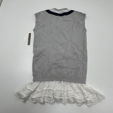 Anthropologie NWT Gray V-Neck Sweater Vest Ruffle Hem Dress Women's S