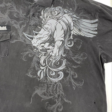 Y2K Ecko Unltd Men's Polo Shirt Black Graphic Rhino Raw & Uncut Size 5XB
