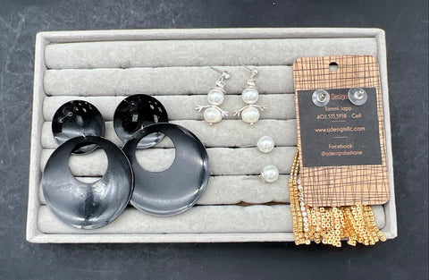 SJ Designs Rhinestone Tassel Faux Pearl Snowman Statement Hoop Earring Lot of 7