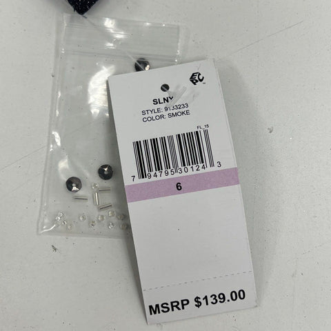 SLNY Women's Gray Glitter Gown Dress Beaded Flutter Sleeve Side Slit Size 6 NWT