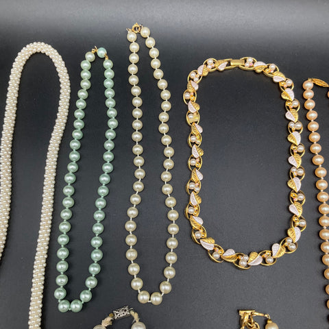 Vintage Richelieu Japan Faux Pearl Necklace Jewelry Lot of 8 Multi-Strand Retro