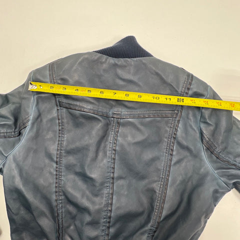 NWT XOXO Blue Gray Faux Leather Moto Cropped Bomber Jacket Juniors L