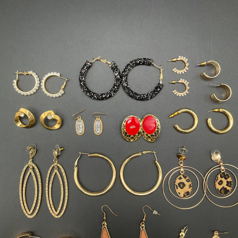 Gold Tone Fashion Earrings Jewelry Lot of 20 Pairs Hoops Drops Geometric