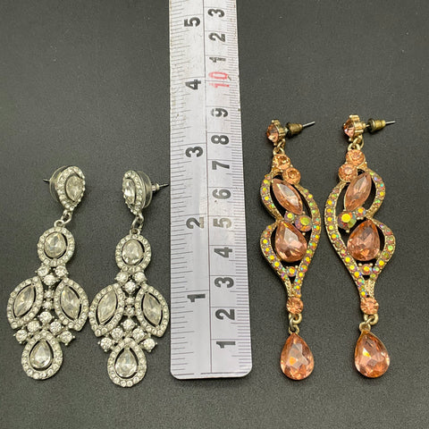 Vintage Style Rhinestone Bib Statement Necklaces Matching Earrings Lot of 2