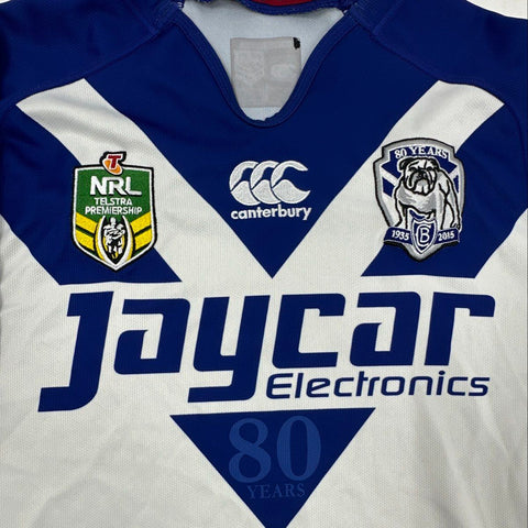 Canterbury Men's NRL Bulldogs 2015 80th Anniversary Rugby Jersey White Blue