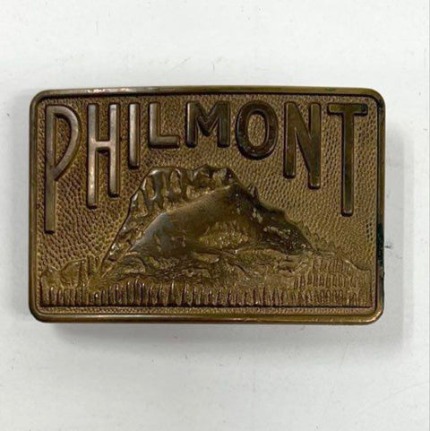 Vintage Philmont Scout Ranch Brass Belt Buckle Tooth of Time Mountain 3x2