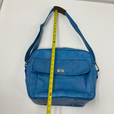 Vintage 70s Samsonite Blue Faux Leather Flight Bag Carry On Satchel Silver Tone