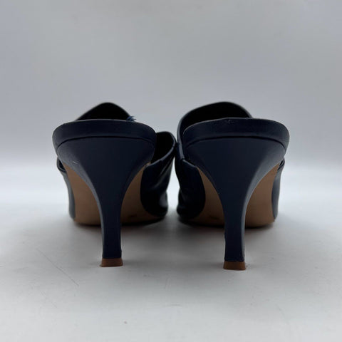 Vince Camuto Amikala Navy Leather Square Toe Kitten Heel Mules Size 9.5