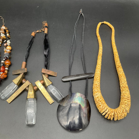 Mixed Vintage to Modern Costume Jewelry Lot 5 Statement Necklaces Shell Cross