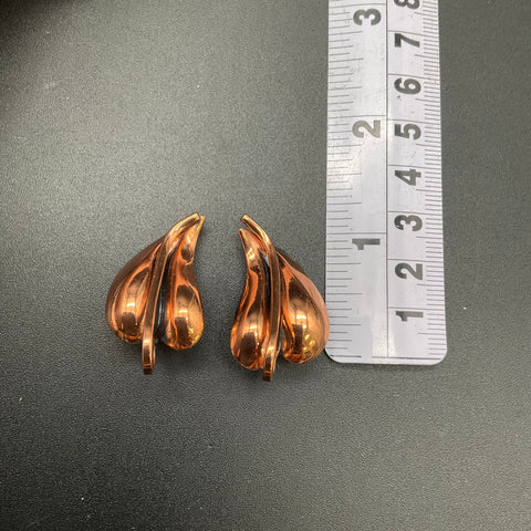 Vintage Renoir Copper Demi Parure Leaf Cuff Bracelet Clip-on Earrings Set