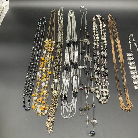 Mixed Costume Jewelry Necklace Lot of 9 Vintage to Modern Beaded Chain Station