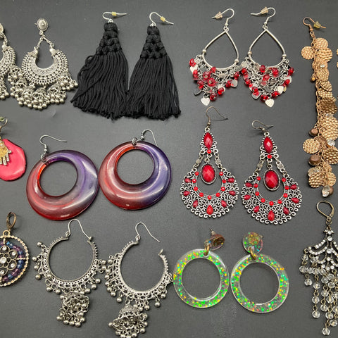 Boho Statement Earrings Jewelry Lot of 12 Tassel Tribal Ethnic Hoop Dangle