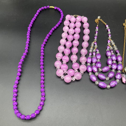 Vintage Style Purple Beaded Fashion Statement Jewelry Lot of 6 Necklaces